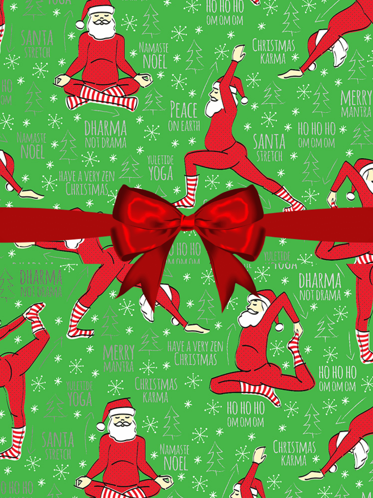 Red Green Namasleigh Santa Yoga Holiday Christmas Gift Premium Wrapping  Paper 15ft