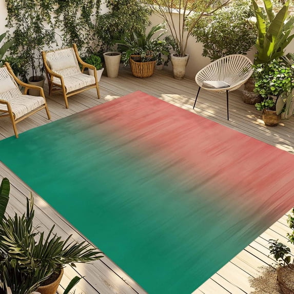 Red Green Ombre Outdoor Rug for Patio/Deck/Porch, Non-Slip Large Area Rug 4 x 6 Ft, Modern Art Gradient Orange Indoor Outdoor Rugs Washable Area Rugs, Reversible Camping Rug Carpet Runner