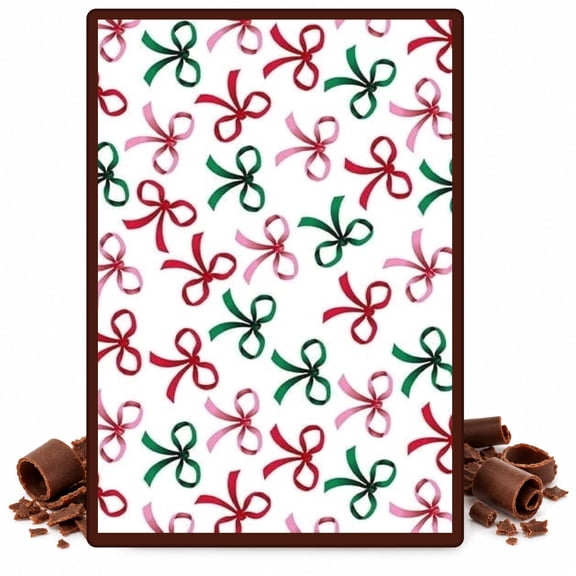 Red, Green and Pink Bow Pattern Edible Chocolate Transfer Sheet, by TNCT. (1 Count)