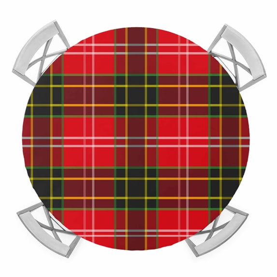 Red Green Pladi Round Tablecloth for 36-44 Inch Tables, Fitted Table Cover with Elastic Edge, Winter Christmas Striped Plaid Waterproof Outdoor Table Cloth Protector for Patio Garden Dinner Picnic
