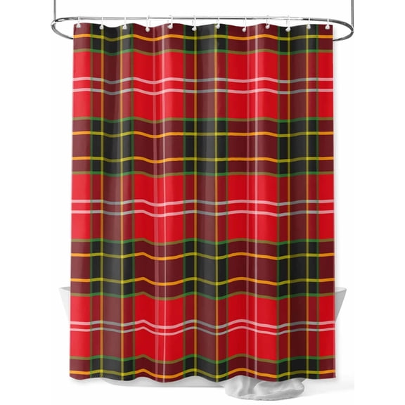 Red Green Pladi Shower Curtain Set, Waterproof Shower Curtains for Bathroom, Winter Christmas Striped Plaid Washable Fabric Cloth Bath Curtain for Bathtub Decoration with Hooks 66x72 Inches