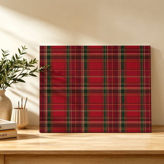 Red Green Plaid Canvas Wall Art, Christmas Winter Farmhouse Vintage Buffalo Check Wall Art Prints Artwork Framed Canvas Ready to Hang Art Pictures for Bathroom Bedroom Entry Desk Corner 10" x 8"