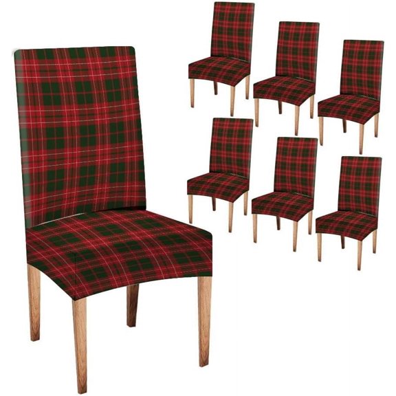 Red Green Plaid Christmas Chair Covers,Christmas Decoration Tartan Plaidspandex Stretch Dining Room Chair Cover Set of 6,Removable Washable Kitchen Parsons Chair Covers Seat Slipcovers