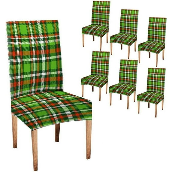 Red Green Plaid Christmas Chair Covers,Christmas Green Red and Whitespandex Stretch Dining Room Chair Cover Set of 6,Removable Washable Kitchen Parsons Chair Covers Seat Slipcovers