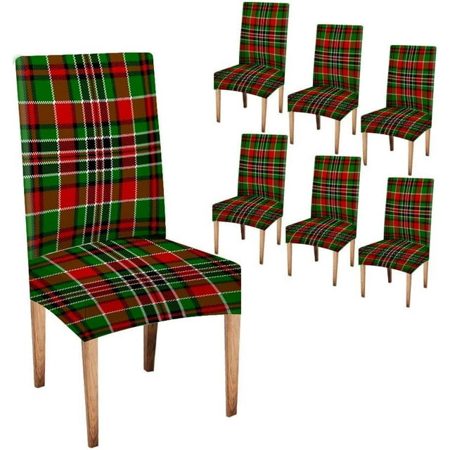 Red Green Plaid Christmas Chair Covers Set of 6,Green Red Check Square