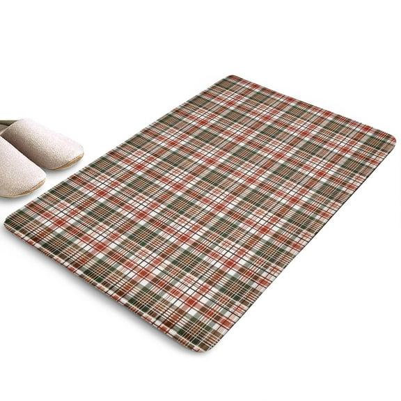 Red and Green Plaid Christmas Flannel Non Slip Door Rugs,Washable Door Mats Indoor,Decorative Door Mats,Dirt-Resistant and Absorbent Doormat for Entrance,Bedroom,Kitchen,Bathroom,23.5"x16"