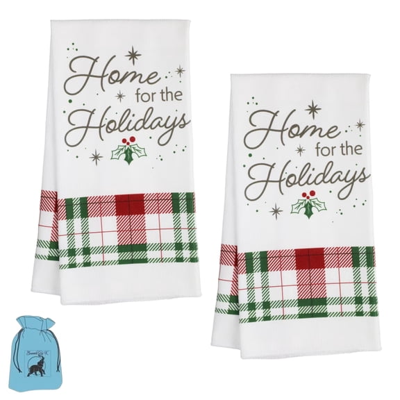 Red & Green Plaid Christmas Holiday Decorative Kitchen Towels 15x25 in for Home Dining Table Linen Cooking Baking Hand Cleaning Bathroom Drying Dish Party Decoration Dishcloth Gift Set - Pack of 2