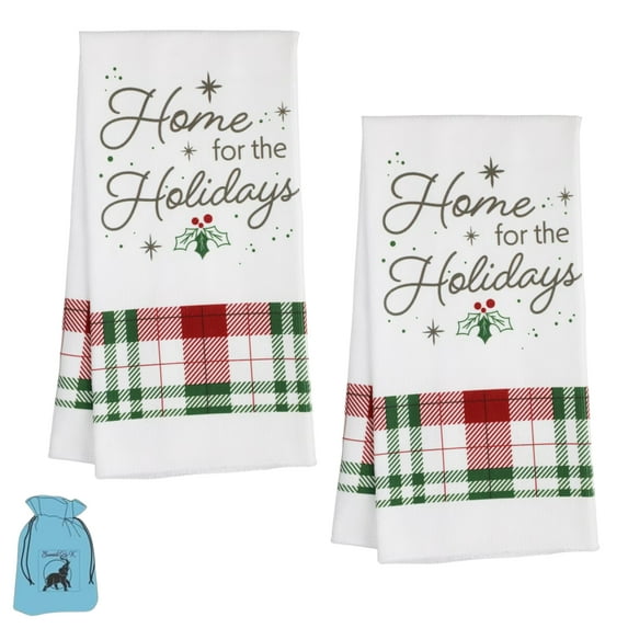 Red & Green Plaid Christmas Holiday Decorative Kitchen Towels 15x25 in for Home Dining Table Linen Cooking Baking Hand Cleaning Bathroom Drying Dish Party Decoration Dishcloth Gift Set - Pack of 2