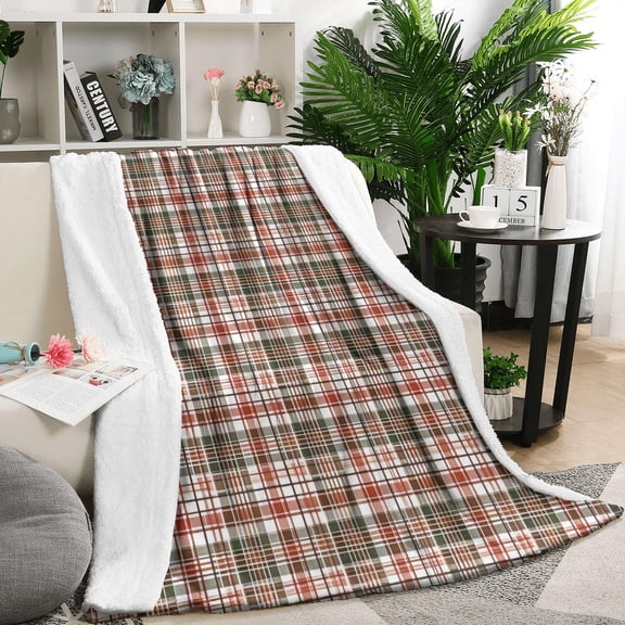 Red and Green Plaid Christmas Pattern Blanket,Comfortable Soft Lamb Wool Throw Blanket,All Season,Warm Lightweight Blankets for Sofa Bed Couch Living Room Chair,50"x60"