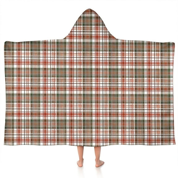 Red and Green Plaid Christmas Pattern Hooded Bath Towel，50"x30" for Ages 3 To 12 Kids, Quick Dry Lightweight Soft Microfiber Hood Beach Towel Cover Up for Kids