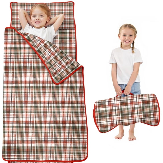 Red and Green Plaid Christmas Pattern Toddler Nap Mats for Kids Preschool,50"x20" Sleeping Mat Bag or Kids,Toddler Sleeping Bag,Toddler Nap Mat or Daycare