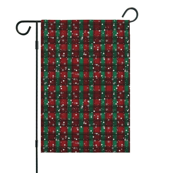 Red and Green Plaid Christmas Snow Pattern Fall Garden Flags 12.5"x18" Double Side,Small Yard Flags for Outside,Outdoor Fall Decor,Autumn Funny Garden Flag Yard Decoration