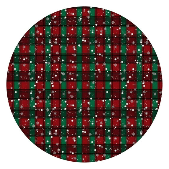 Red and Green Plaid Christmas Snow Pattern Round Fitted Tablecloth with Elastic Edge,Dining Table Cover Waterproof,Outdoor Round Tablecloth for Camping,Dining,Indoor and Outdoor