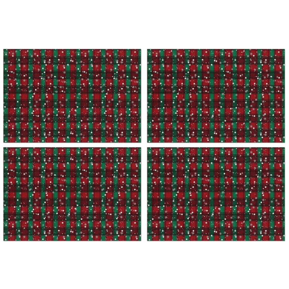 Red and Green Plaid Christmas Snow Pattern Summer Placemats Table Placemats Set Of 4-Linen Kitchen Washable Placemats Table Mats 11.8"x17.7" Non-Slip Heat Resistant