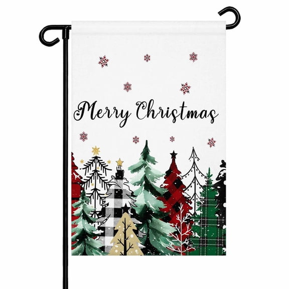 Red Green Plaid Christmas Tree Garden Flags for Outside White Winter Double Sided Yard Flags Outdoor House Decoration, Small 12X18 Inch,
