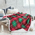 thumbnail image 1 of Red Green Plaid Decorative Throw TV Sherpa Blanket, Soft, Warm, Comfy, Plush Fleece for Bedding, Couch and Cabin, Red Blue Buffalo Throw Blanket, 50"" x 60""., 1 of 7