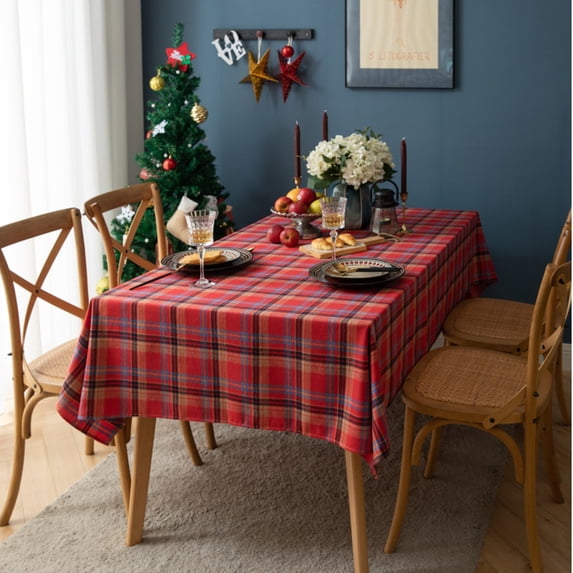 Red Green Plaid Table Cloth Cotton Christmas Party Rectangle Tablecloth Dining Table Cover for Picnic BBQ Home Decor Mantel Mesa (Christmas red plaid,140x250CM)
