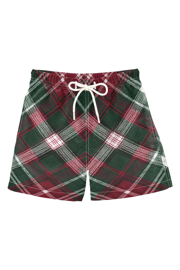 Red Green Plaids Mixture Christmas Swim Trunks Board Shorts Beach Pants Bathing Bottoms 5T
