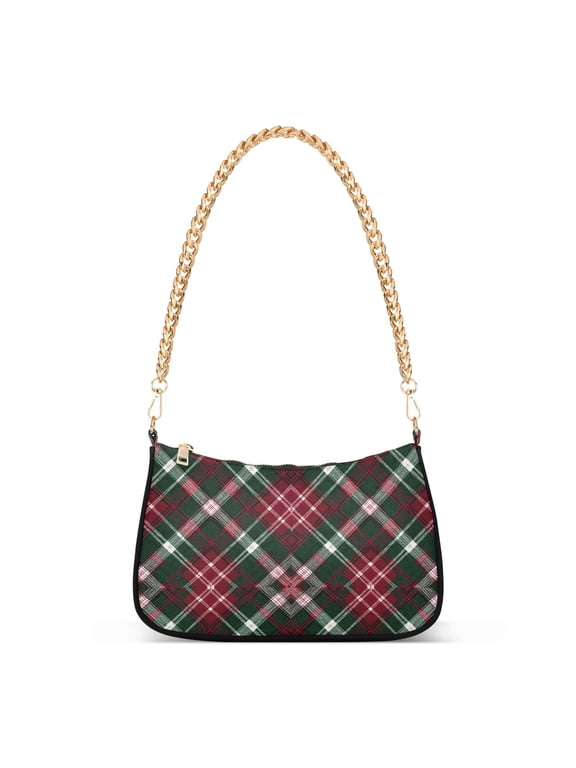 Red Green Plaids Mixture Christmas Women's Tote Bag Detachable Strap Chain Bag Lightweight Shoulder Purse