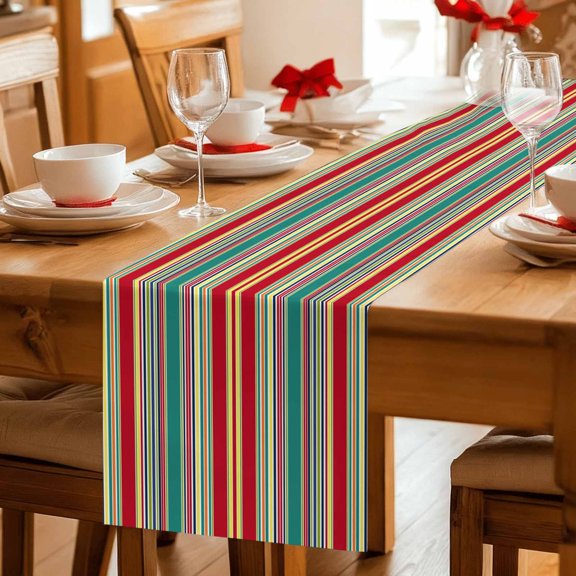 Red Green Rainbow Gradient Stripes Table Runner 36 Inches Long,Kitchen Dining Tablerunners Modern Geometric Art Linen Table Runners Dresser Scarves for Home Dinner Wedding Holiday Party Decor