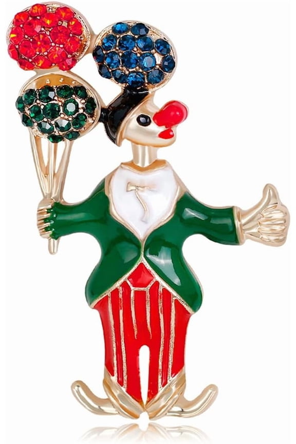 Red Green Rhinestone Clown Joker Brooch Pin for Women Men Unisex Gold-Toned Enamel Fashion Crystals Brooches Lapel Pins Suit Collar Dress Accessories Halloween Christmas Party Jewelry