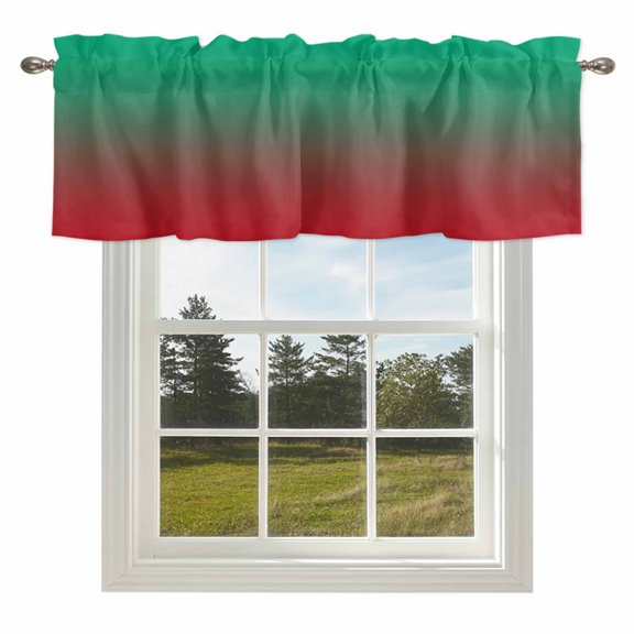 Red to Green Shadow Valances for Windows Gradient Watercolor Art Rod Pocket Curtain Valance Window Treatment Short Curtains for Kitchen Living Room,42x12in