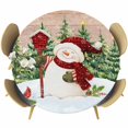 thumbnail image 1 of Red Green Snowman Christmas Round Tablecloth, Fitted Table Cover with Elastic for 55"-60" Round Tables, Xmas Tree Snowflake Winter Wooden Table Cloth Outdoor Dinning Party Waterproof Tablecloths, 1 of 7