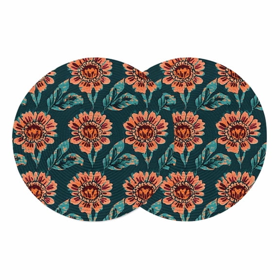 Red Green Spring Flower Round Placemats Set of 2 Enchanted Garden Florals Place Mats Indoor Woven Table Mats Washable Heat-Resistance Braided Dining Table Placemats for Kitchen Party Decor 13 Inch