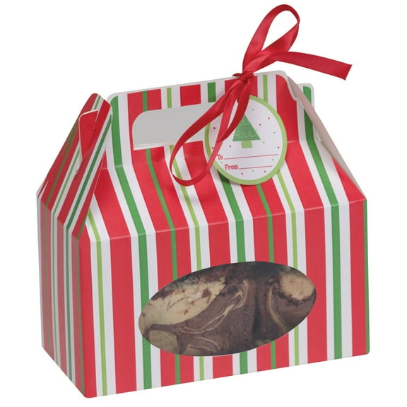 Red & Green Striped Cookie Box, 4 pack