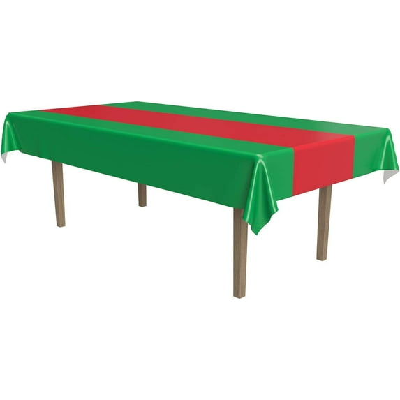 Red & Green Striped Tablecover, 54” x 108” – Plastic Table Cloth, Rectangular Tablecloth, Table Covers for Party, Holiday Party Supplies, Christmas Decorations