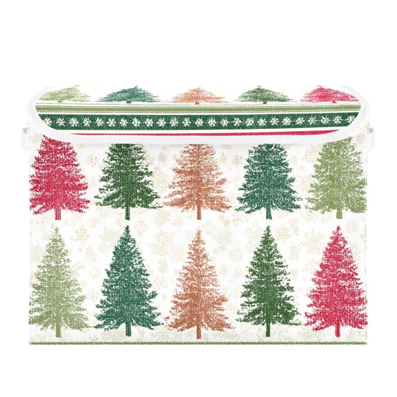 Red Green Stripes and Christmas Tree Pattern Foldable Storage Bins with Lids Handles Collapsible Storage Containers Tote Boxes 16.5 x 12.6 x 11.8 inches