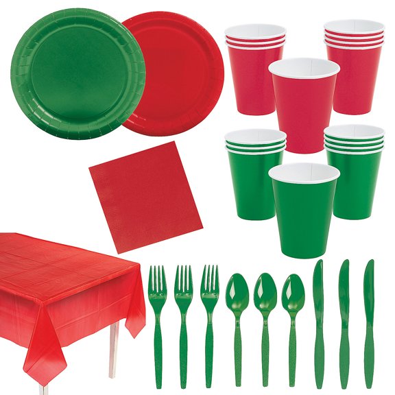 Red & Green Tableware Kit for 48 Guests, Party Supplies, Party, 298 Pieces