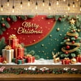 thumbnail image 1 of Red Green Theme Christmas Banner Gold Accent Xmas Display Snowflake Pattern Star Design Holiday Backdrop for Christmas Party Indoor Decoration Holiday Photo Shoot, 1 of 9