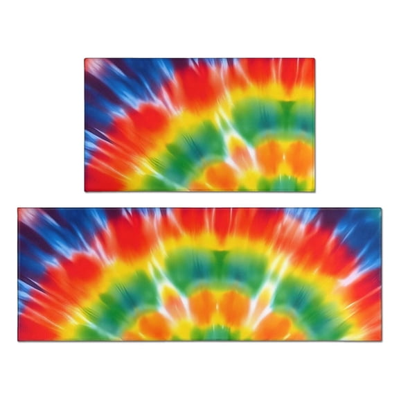 Red and Green Tie Dye Pattern Anti Fatigue Kitchen Rugs Set Of 2, Non Slip Washable Decorative Floor Mats for Kitchen Sink Laundry, 17"x30" and 17"x47"