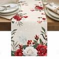 thumbnail image 1 of Red Green Valentine's Day Table Runner - 60 Inch Long, Kitchen Dining Table Runner Dresser Scarves, Summer Botanical Floral Rustic Farmhouse Decor for Coffee Tables Wedding Party Banquet, 1 of 8