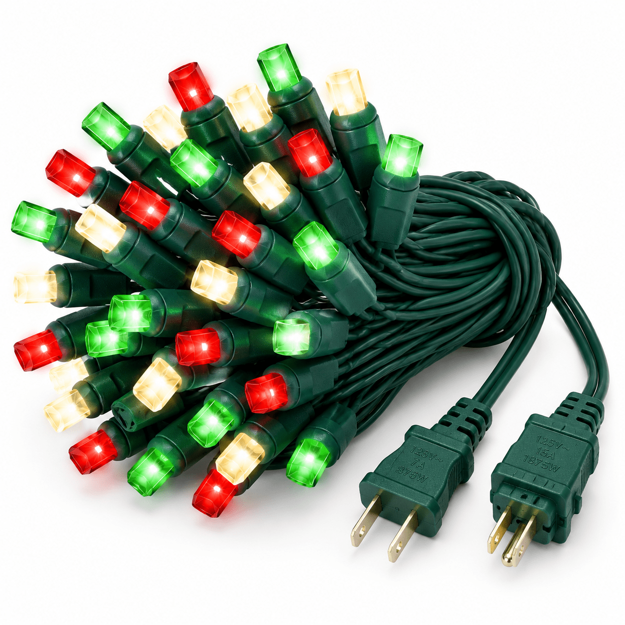 Red Green Warm White 50 LED 25ft Commercial Grade Extendable String ...