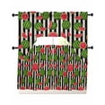 thumbnail image 1 of Red Green Watermelon Swag Kitchen Curtains Sets for Windows 24 Inch Length, Botanical Black White Stripe Vintage Short Window Curtain Panels Swags Valances and Tiers 3 Piece Set for Cafe/Dining Room, 1 of 5