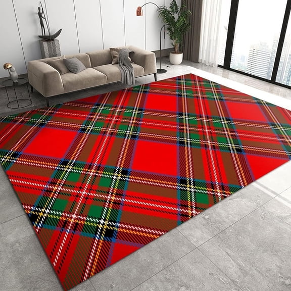 Red Green White Plaid Area Rug, Christmas Elements Geometric Buffalo Plaid Printed Decor Carpet, Multipurpose Washable Rug for Bedroom Living Room Office 3x4ft