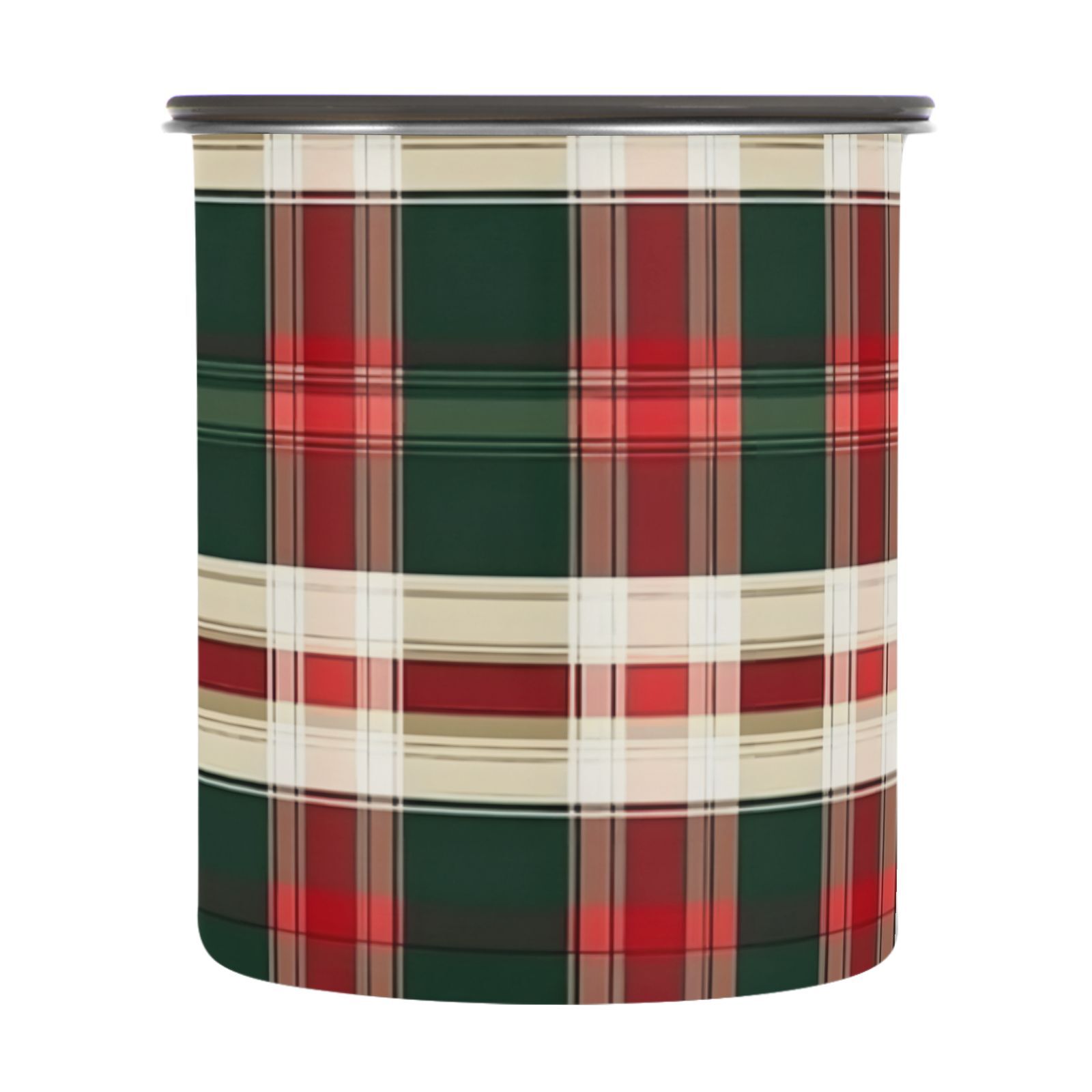 Red Green and White Tartan Plaid Airtight Coffee Bean Canister 30oz Food Storage Containers with Lids For Gournd, Tea, Sugar, Flour, Rice, Cereal, Candy Cookie Jar