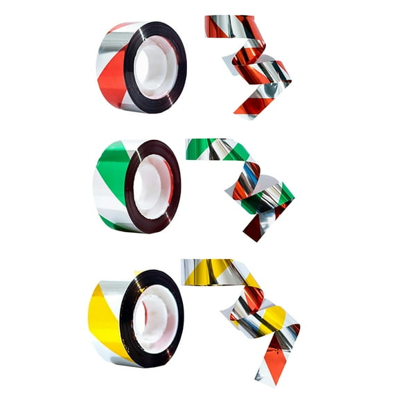 Red Green Yellow Striped Bird Deterrent Tape, 3 Rolls Long-Term Durability High Visibility Scare Ribbon For Yard Boat Fruit Trees, Easy To Install Weatherproof Bird Protection