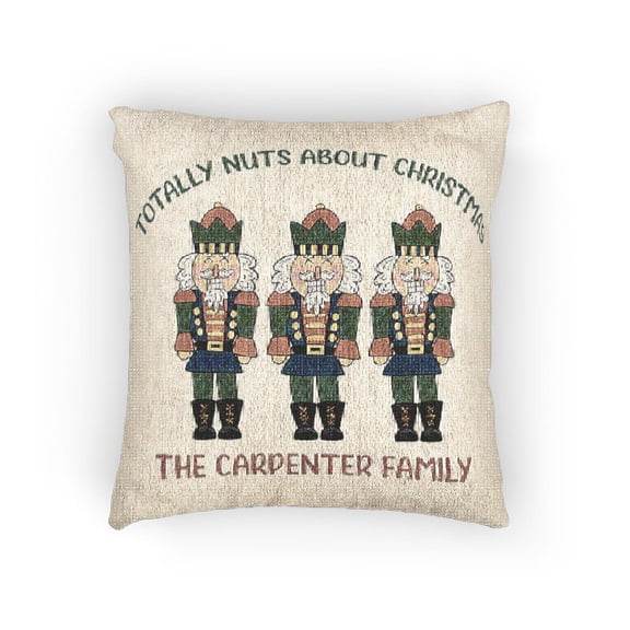 Red, Green and Black Christmas Nutcracker Trio Woven Pillow, Cotton-Polyester Shell, Holiday Decor