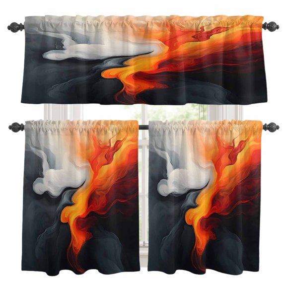 Red Grey Abstract Art Kitchen Curtains Sets for Windows 36 Inch Length, Modern Art Rod Pocket Window Treatments Tier Curtains and Valances Set for Bedroom/Bathroom