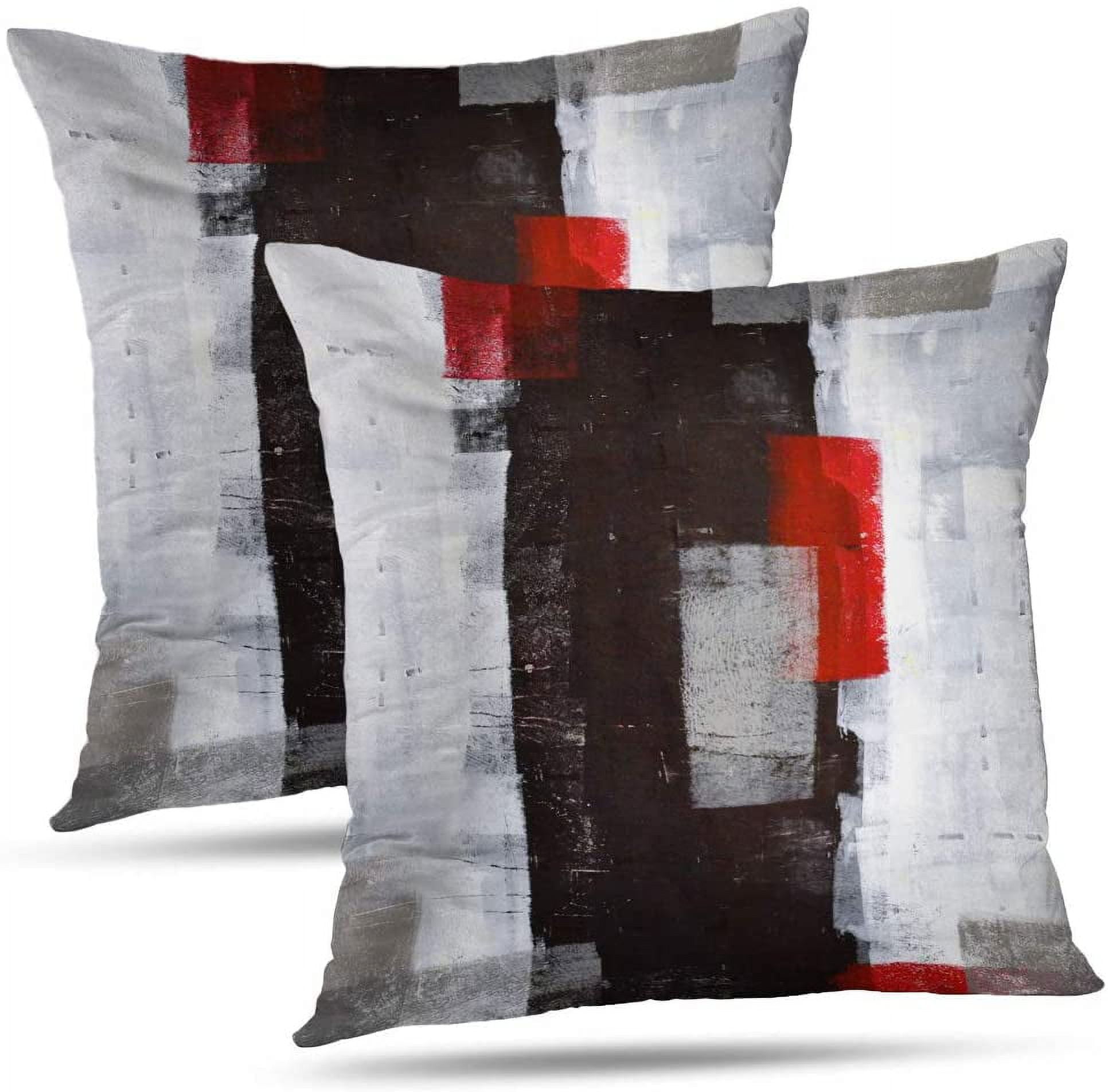 Red and Grey Abstract Art Pillow Cover Modern Black White Wall