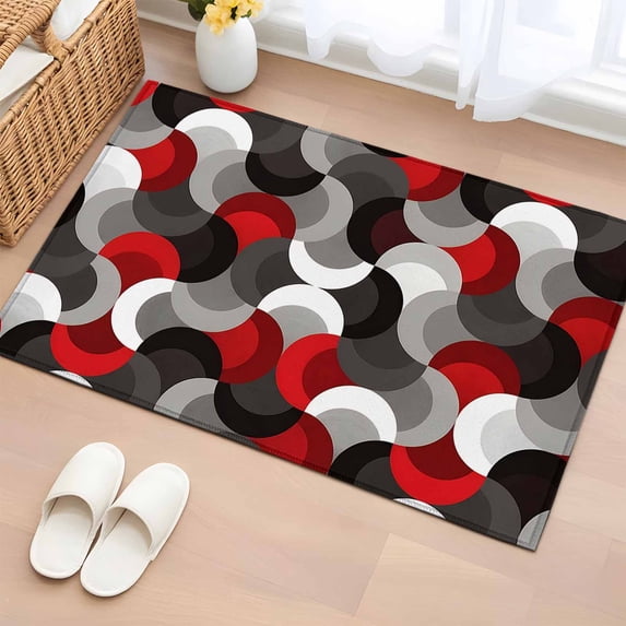 Red Grey Abstract Entryway Rug 2'x3' Non Slip Front Door Mats, Modern Geometric Ombre Artwork Entrance Rugs Indoor Outdoor Carpet, Washable Floor Mats Small Area Rug for Bedroom Kitchen