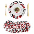 thumbnail image 1 of Red Grey Abstract Round 15 Inch Placemats Set of 6, Modern Geometric Polka Dot HeatResistant Non Slip Place Mats for Dining Table, Wipeable Braided Kitchen Table Mats for Housewarming, 1 of 9