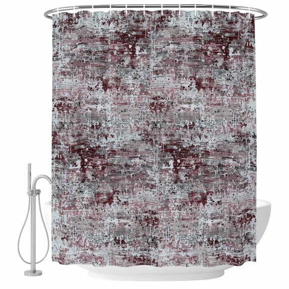 Red Grey Abstract Shower Curtain Set - Small 36" x 72" Washable Bathtub Curtain with 12 Hooks, Vintage Graffiti Distressed Mottled Art Waterproof Fabric Stall Shower Curtains for Bathroom Décor