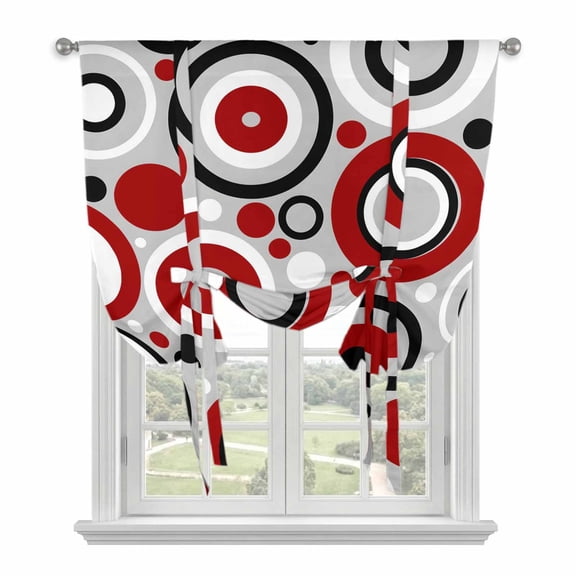 Red Grey Abstract Tie Up Curtains for Window, Thermal Insulated Balloon Shade Adjustable Rod Pocket Curtains Valance Panels for Kitchen Bathroom Cafe 42 x 45 Modern Geometric Polka Dot
