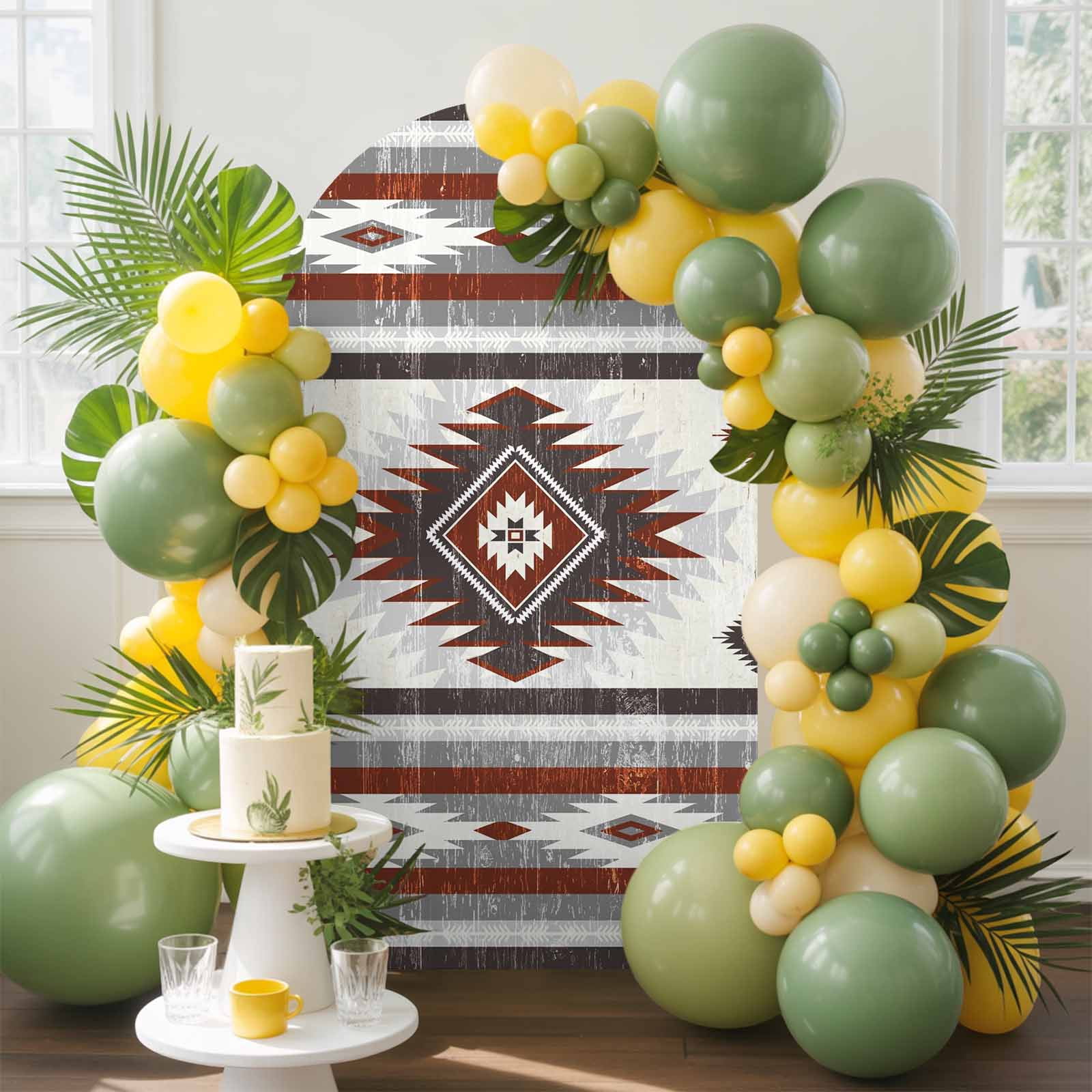Red Grey Arch Backdrop Cover, 7.2FT, Southwestern Native Aztec Ethnic ...