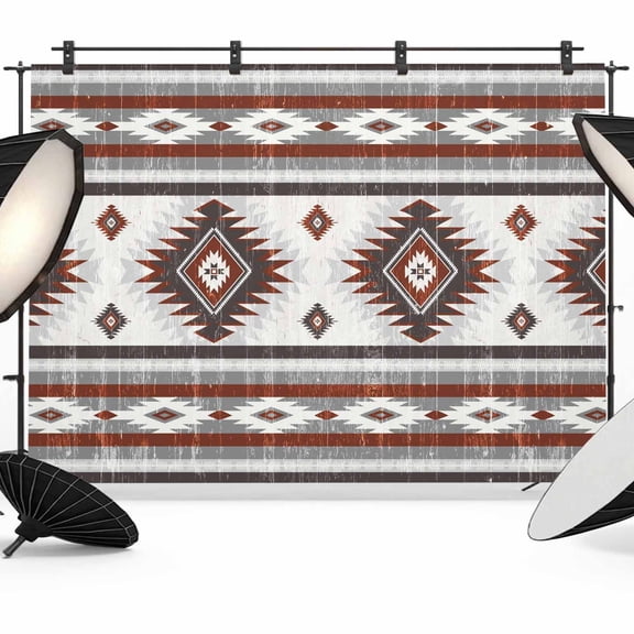 Red Grey Backdrop for Photography, Southwestern Native Aztec Ethnic Style Geometric Photo Backdrop Portrait Background Party Banner Photo Backgrounds for Studio Booth Props, 7x5ft