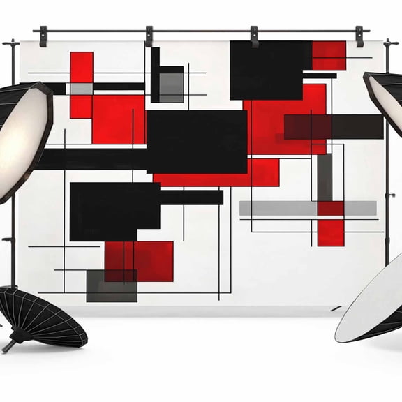 Red Grey Black Backdrop for Photography,Fabric Photo Background Backdrop,Irregular Modern Geometric Abstract Photo Booth Background for Portrait Photoshoot Video Wedding Decoration Banner 7x5ft
